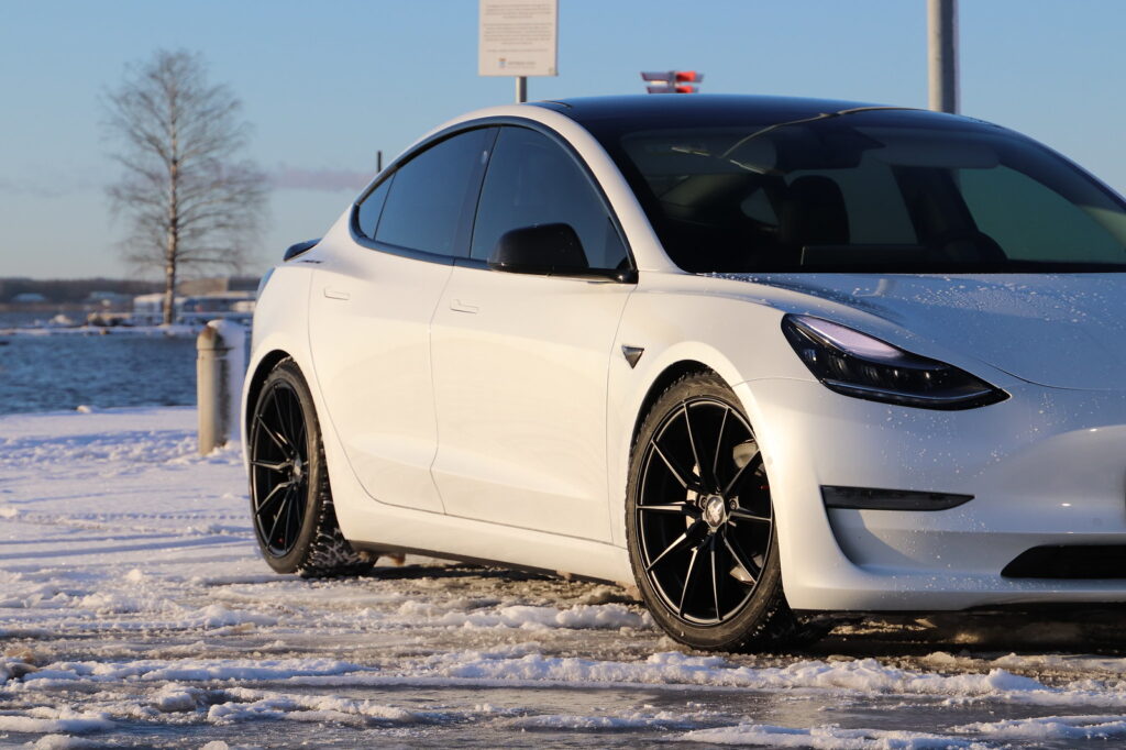 tesla in snow