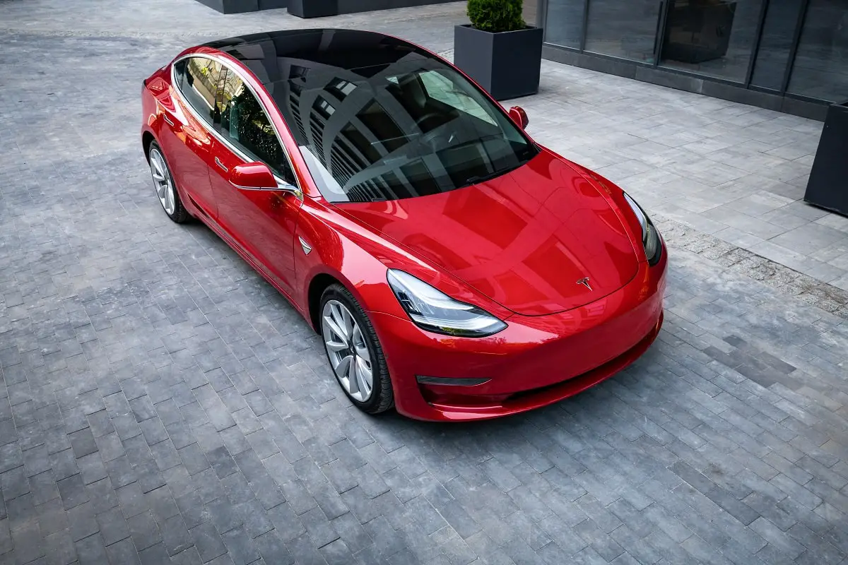 Red Tesla car