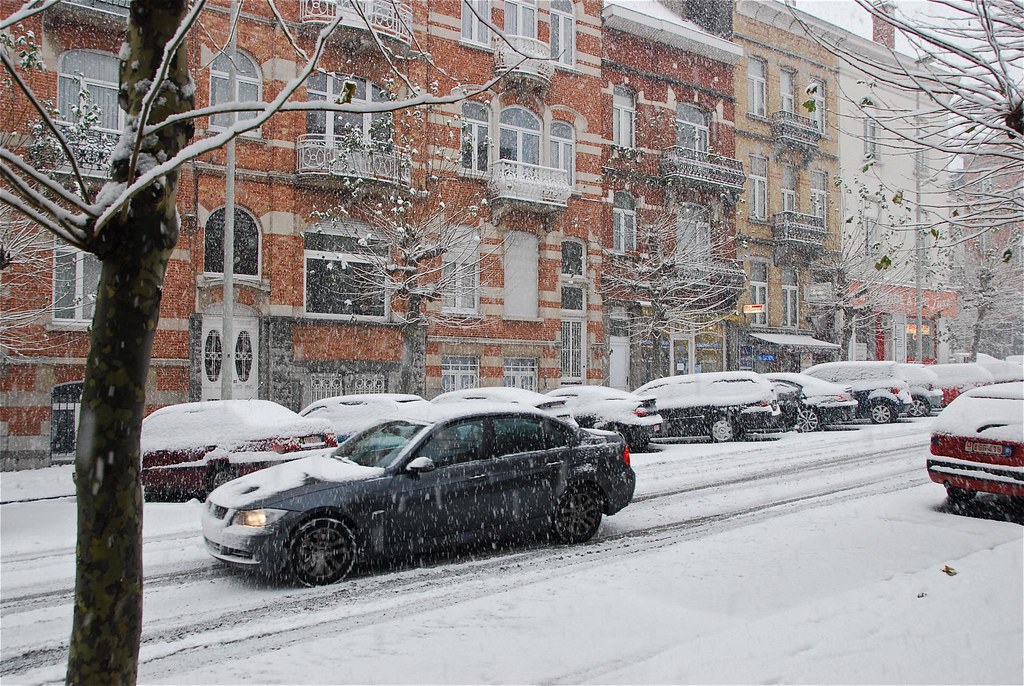 snow covered cars