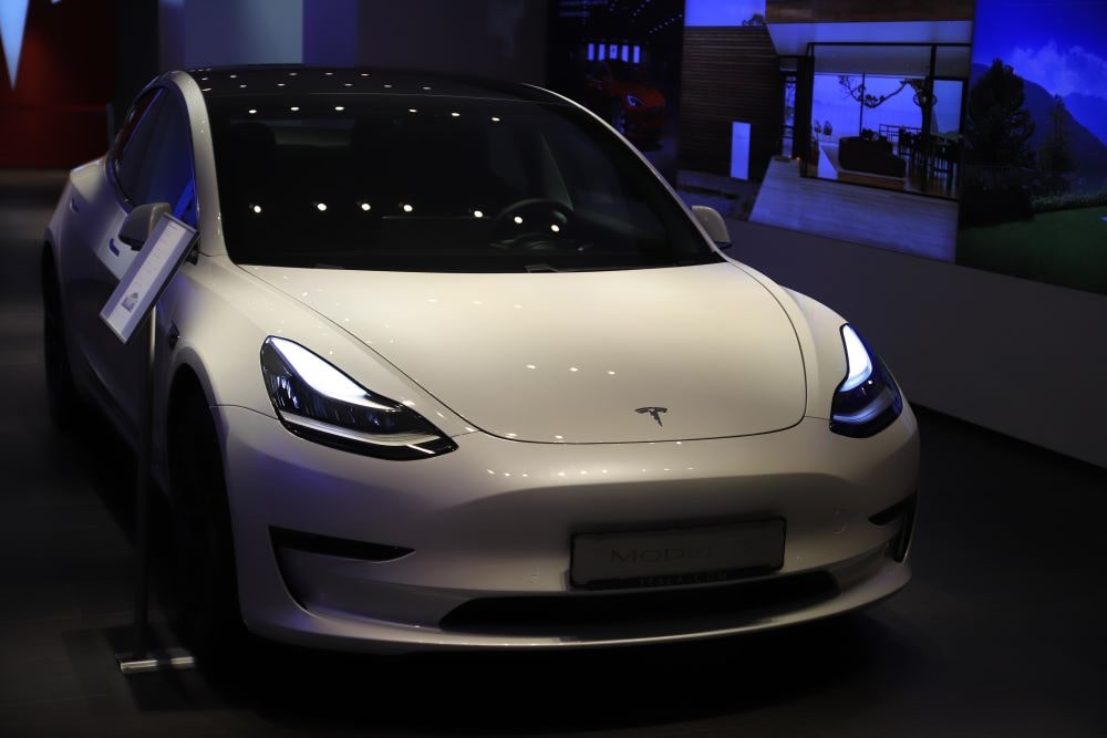 white tesla car